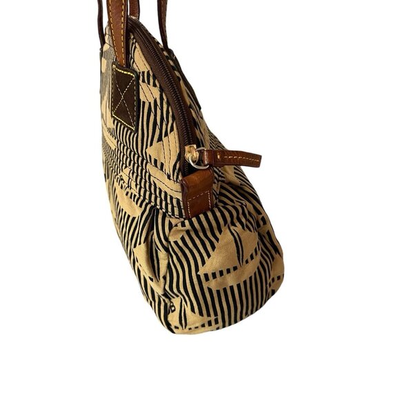Dooney & Bourke Striped Sailboat Black Brown Tote Leather Straps Vintage - Picture 5 of 16